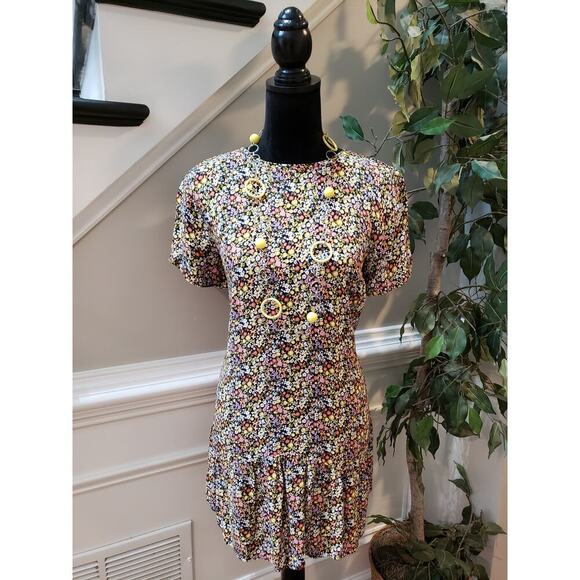 LOFT Petites Dress Women MP Multicolor Floral Short Sleeve Drop Waist Viscose - Picture 2 of 10